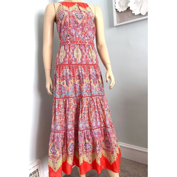 Talbots Tiered Halter Maxi Dress Medallion Casual Boho Summer Dress Size 2 - Picture 3 of 10
